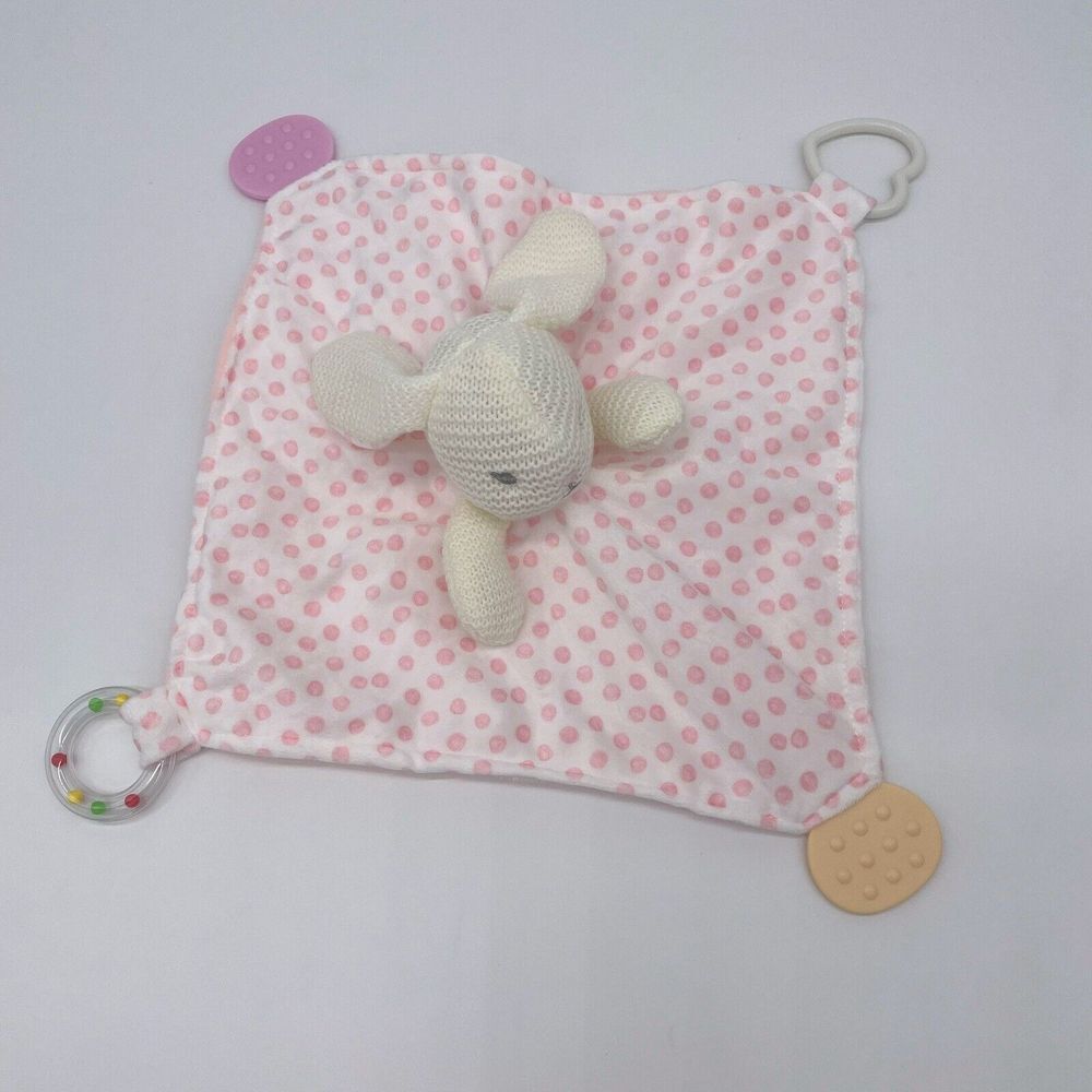 Modern Baby Lovey Security Blanket Bunny Rabbit PinkDot Snuggle‎ Blankie Teether